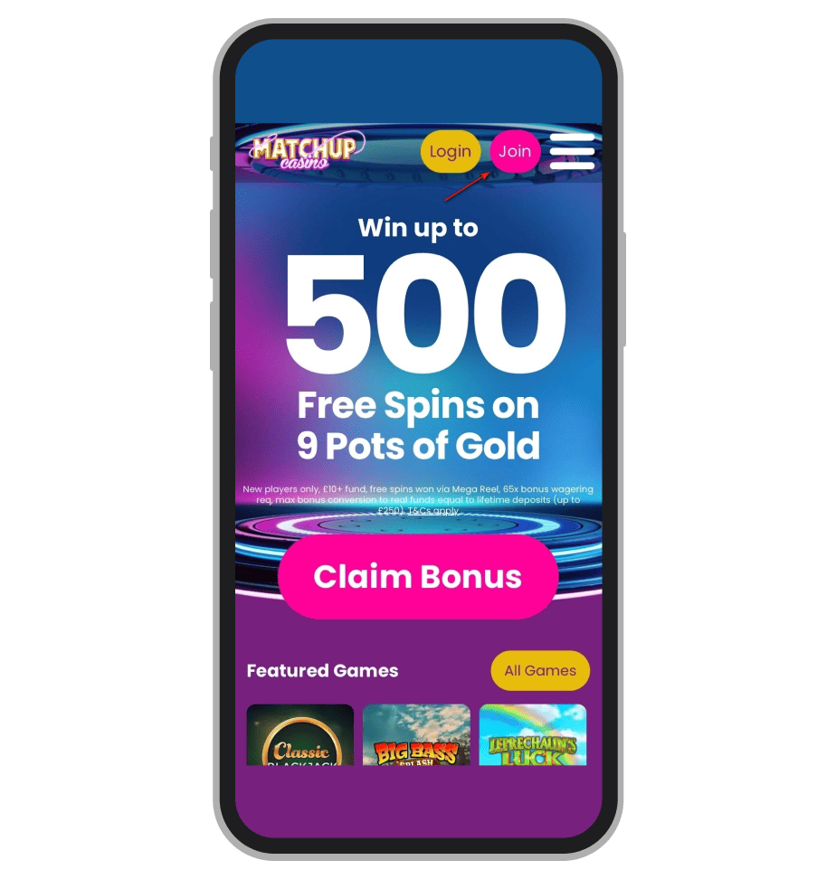 Matchup Casino Sign-Up Step 1