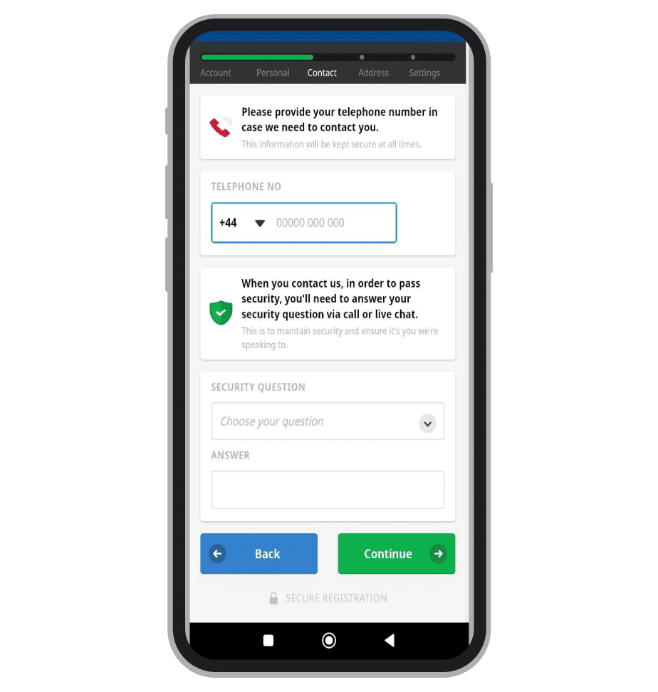 Step 3 of registration – Contact