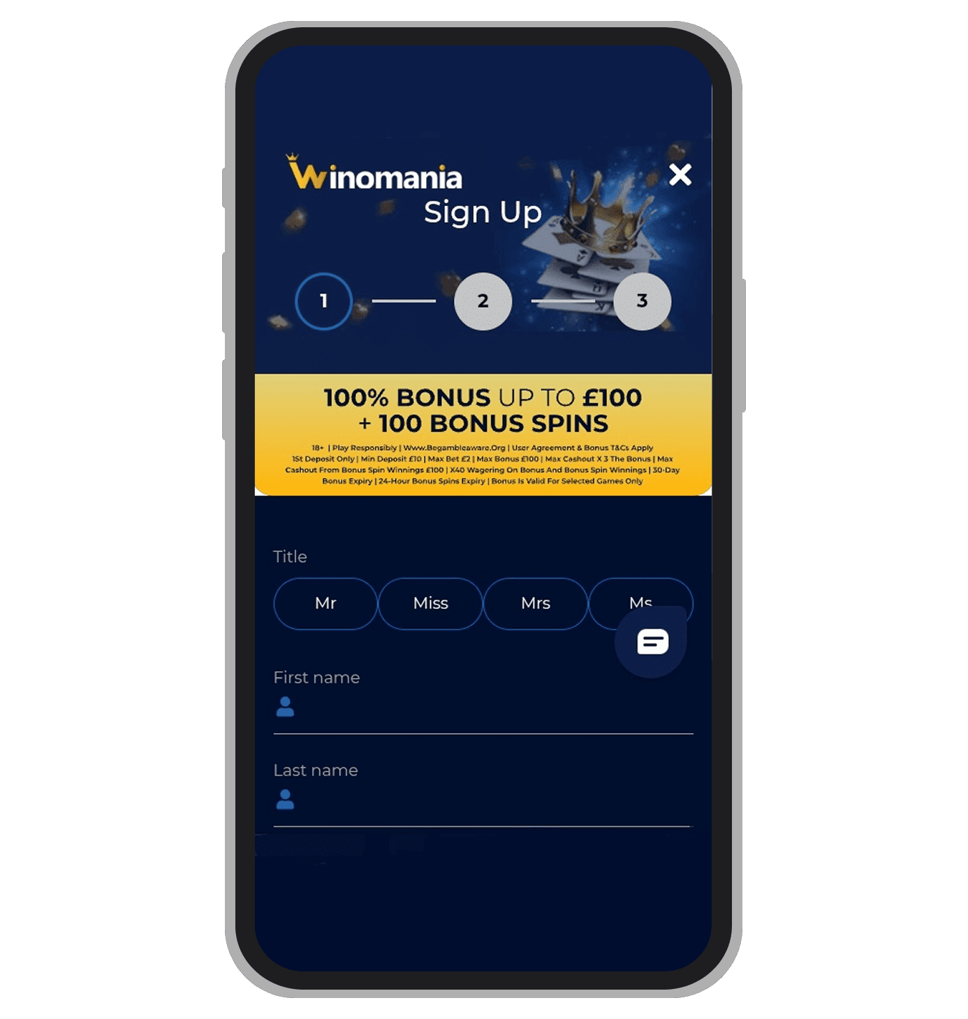 Registration form at Winomania: page 1