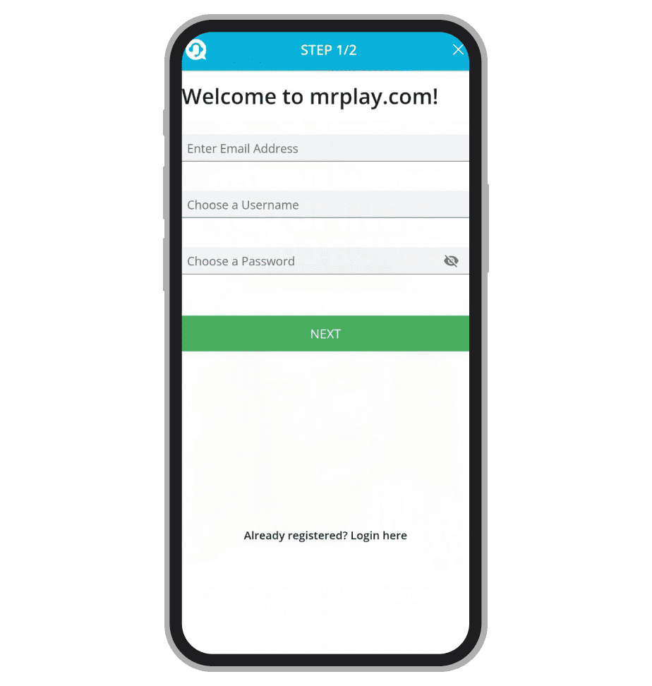 Mr Play registration: Step 1