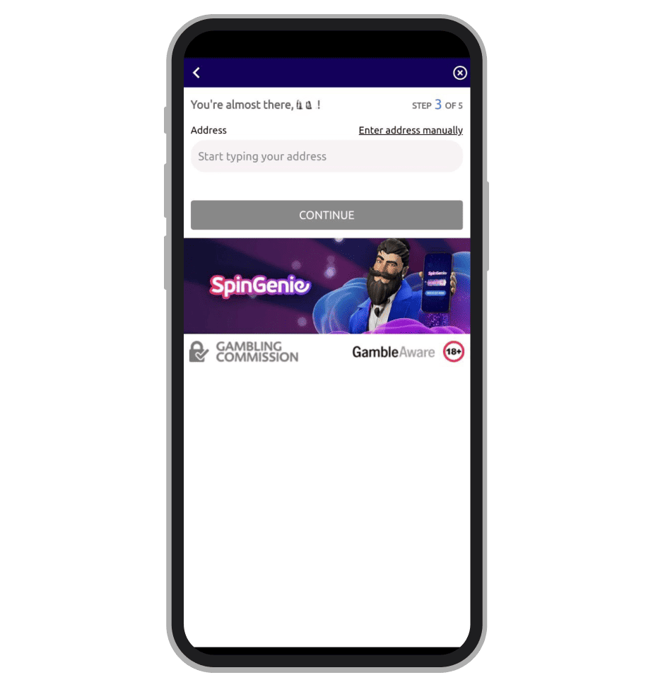 SpinGenie Casino registration: Step 3