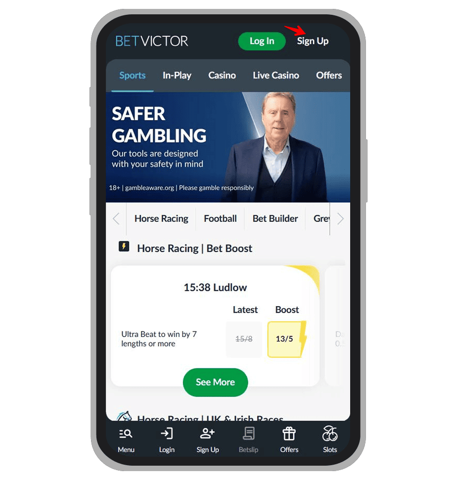 Sign-up button at BetVictor