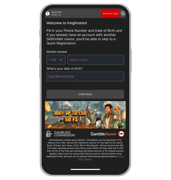 Knight Slots registration: Step 2