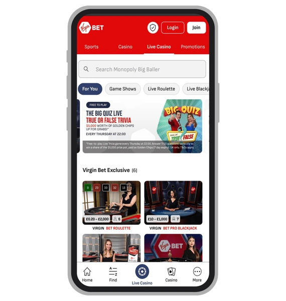 Live Games at VirginBet