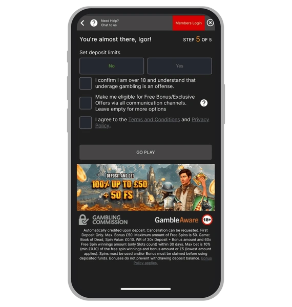 Knight Slots registration: Step 4