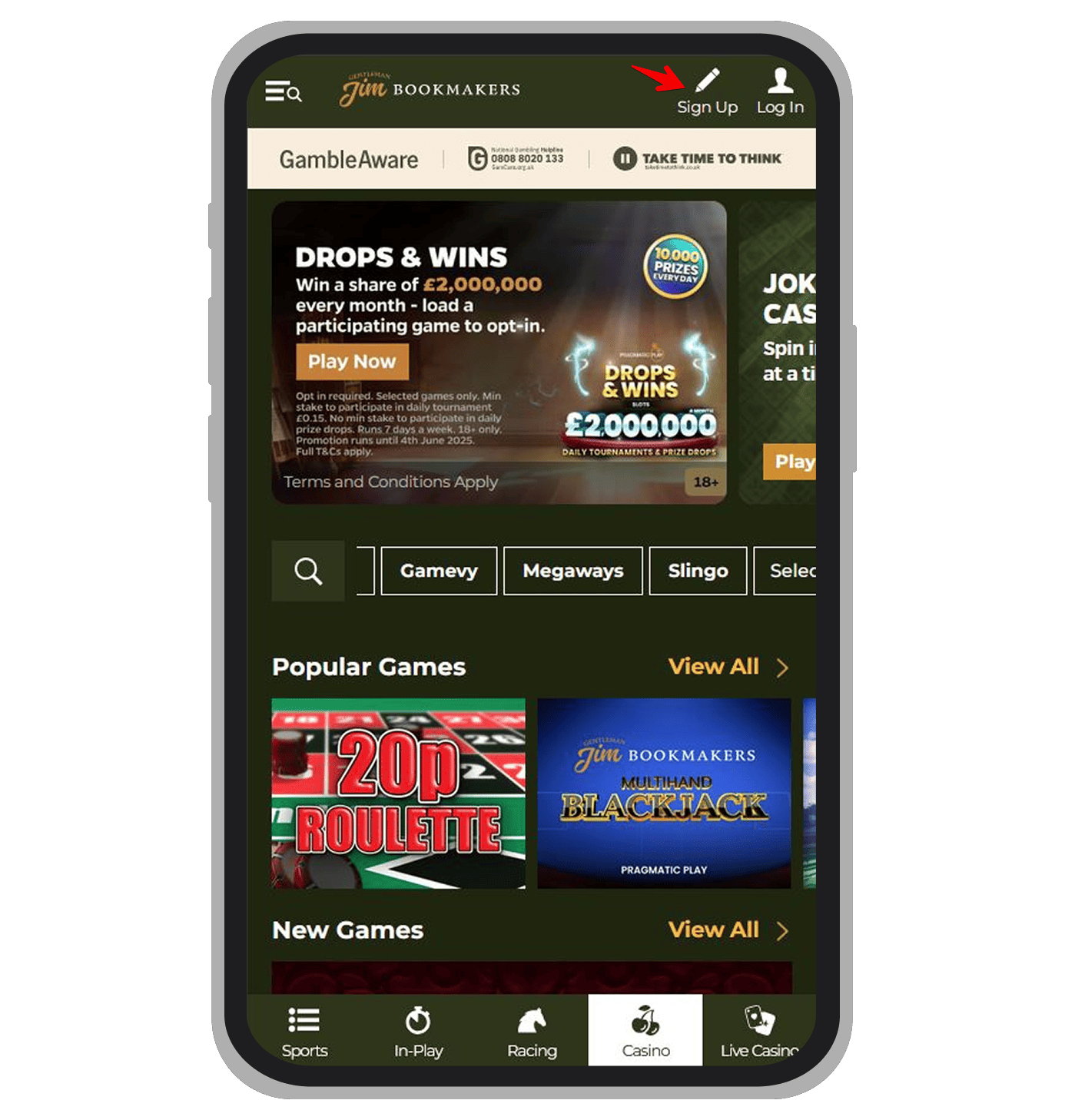 Register button at Gentleman Jim