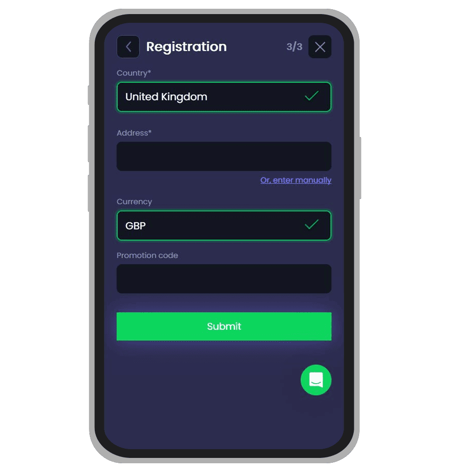 Registration form at TheOnlineCasino: page 3