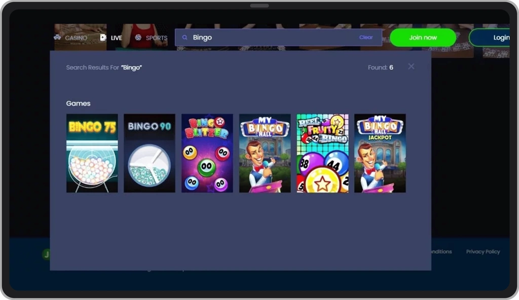 Bingo games at JeffBet