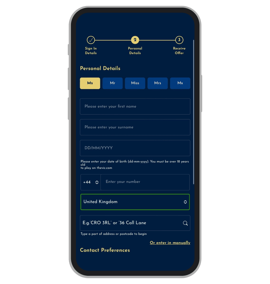 The Vic Registration Step 3