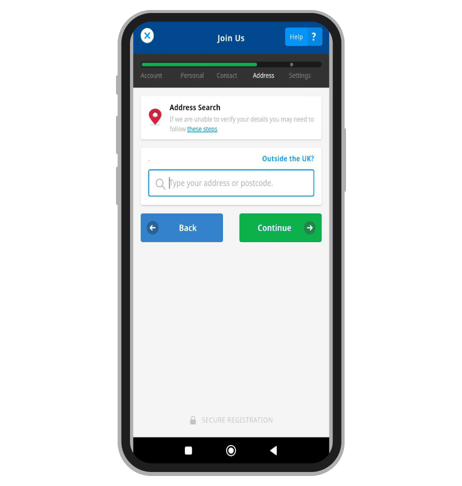 Step 4 of registration – Address