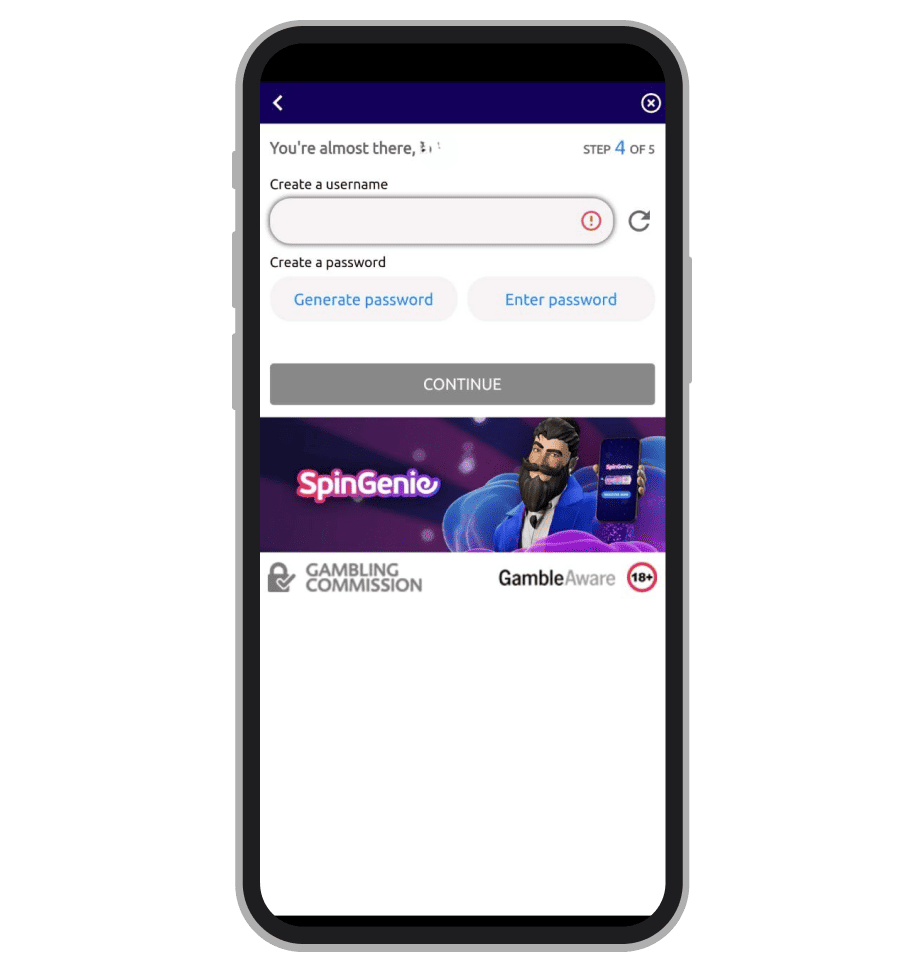 SpinGenie Casino registration: Step 4