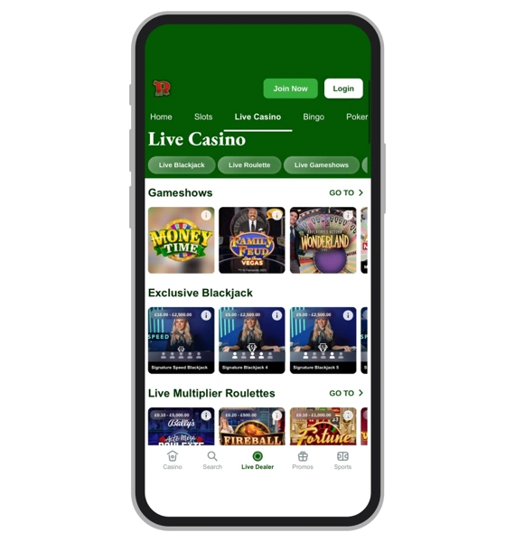 Live Casino at Rainbow Riches