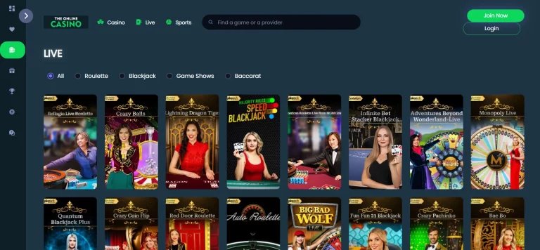 Live casino page