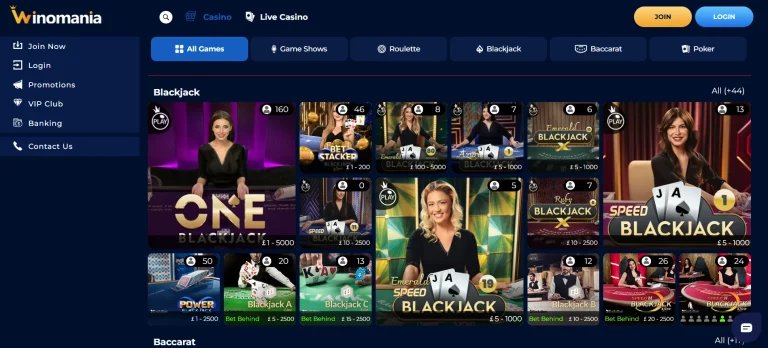 Live Casino catalogue