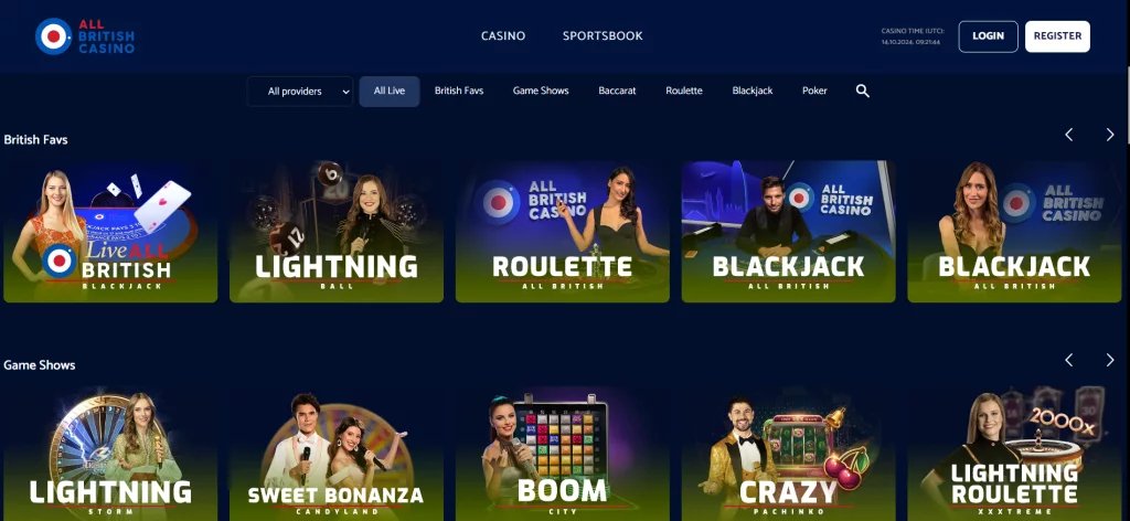 Live section at All British Casino
